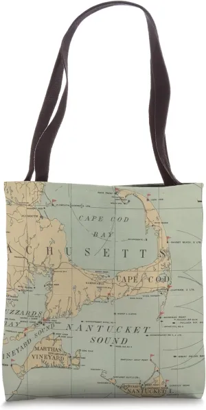 Vintage Cape Cod Lighthouse Map (1898) Tote Bag