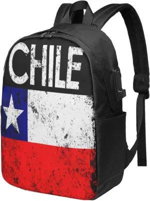 Vintage Chile Chilean Flags Laptop Backpacks Travel Backpack Casual Business Daypack Sport Rucksack Computer Bag Fits up to 17 Inch Notebook with USB Port
