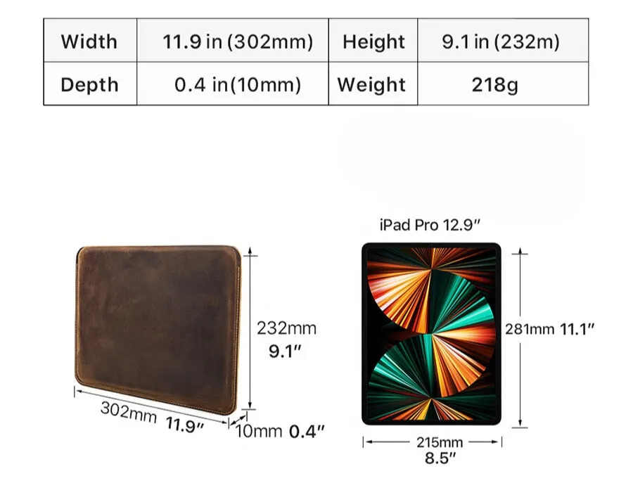 Vintage Crazy Horse Leather Sleeve for iPad Pro 12.9"