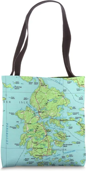 Vintage Deer Isle ME Map (1985) Tote Bag