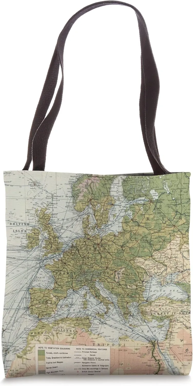 Vintage Europe Commercial Maritime Map (1907) Tote Bag