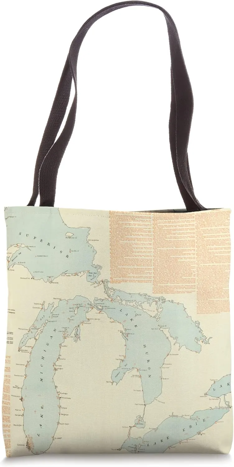 Vintage Great Lakes Shipwrecks Map (1894) Tote Bag