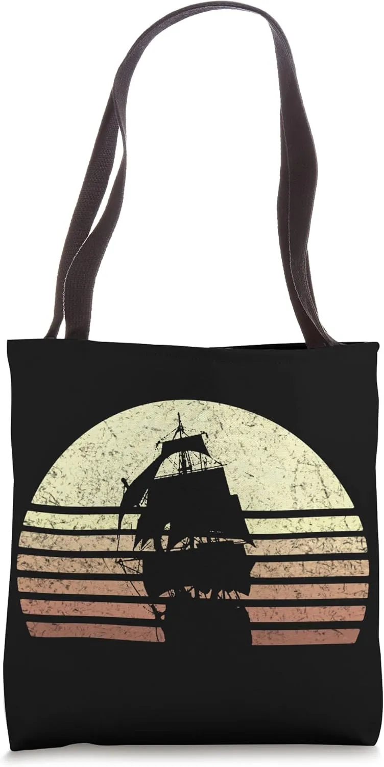 Vintage Nautical Sailing Pirate Ship Captain Sailboat Sailor Tote Bag