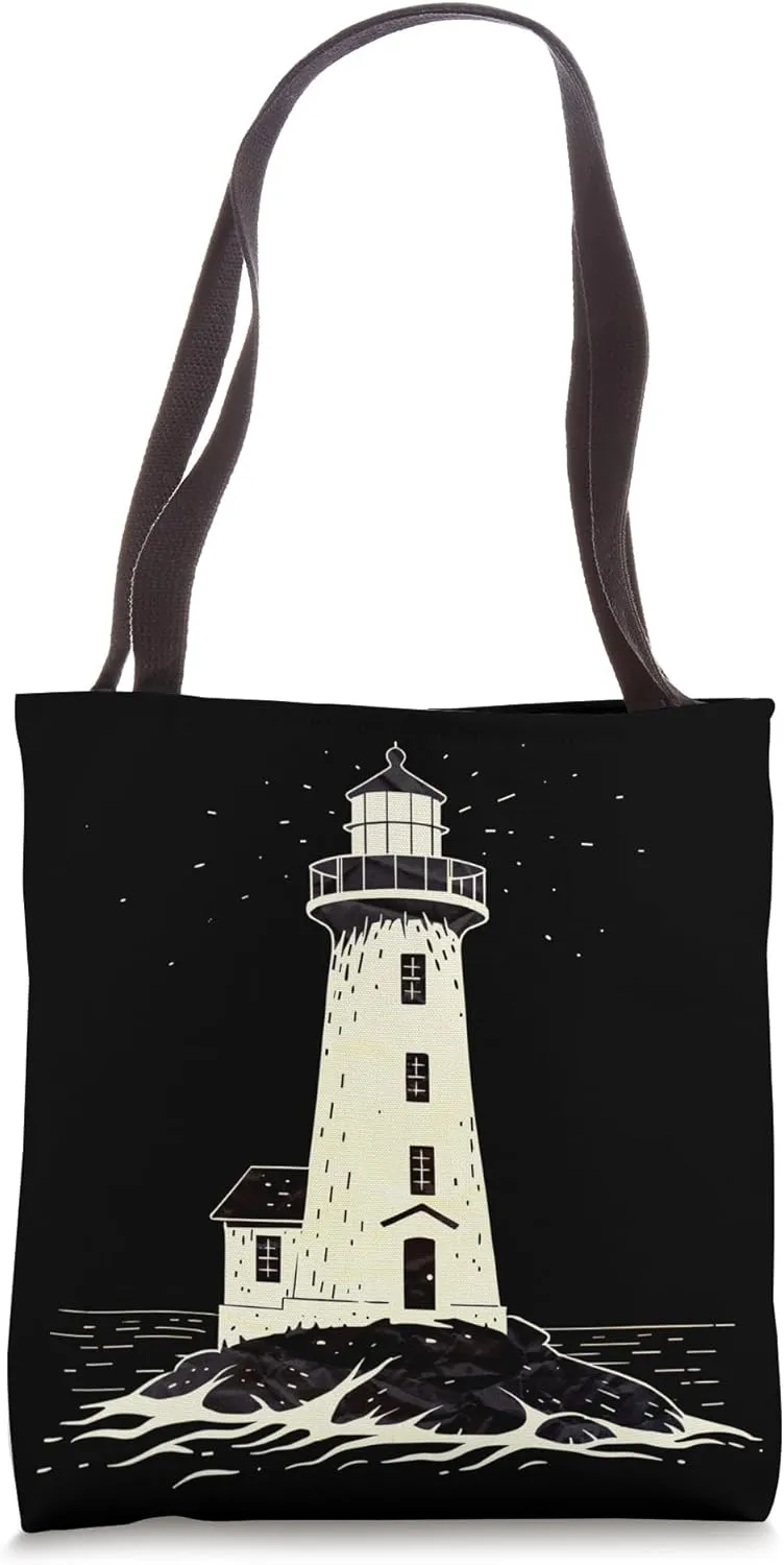 Vintage Ocean Lovers Coastal Sea Aesthetic White Lighthouse Tote Bag