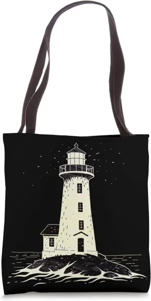 Vintage Ocean Lovers Coastal Sea Aesthetic White Lighthouse Tote Bag