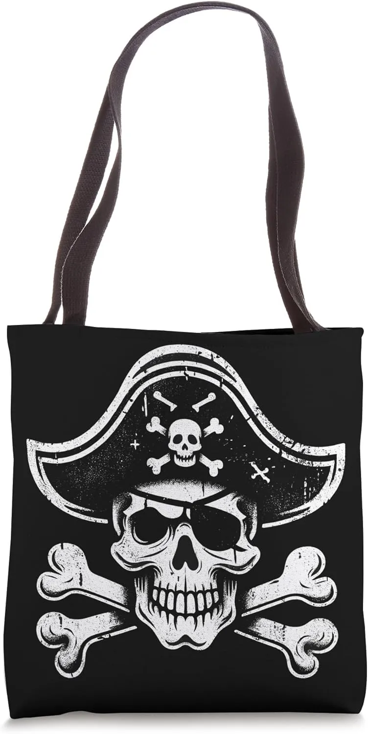 Vintage Pirate Skull Captain Tee - Roger Jolly Crossbones Tote Bag