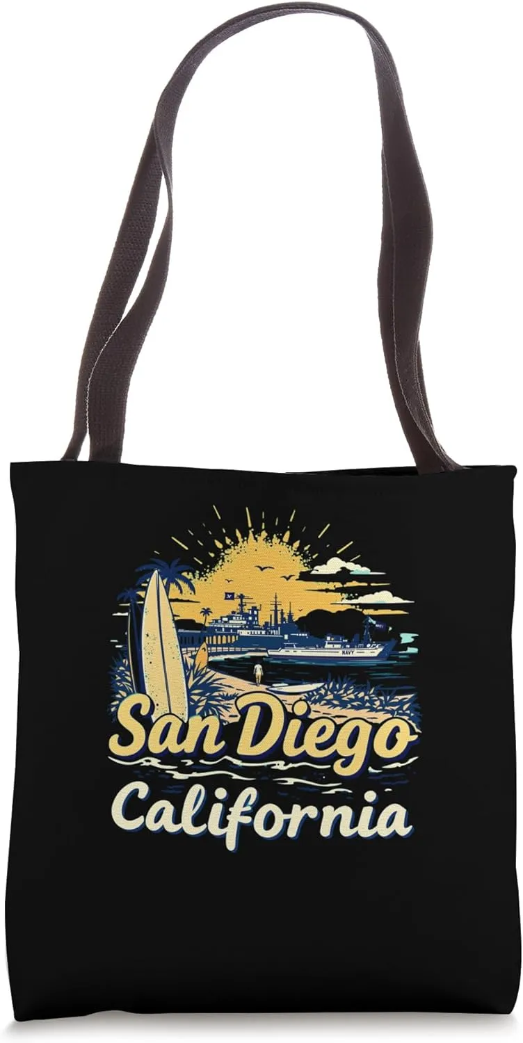 Vintage San Diego California Sunset Skyline Cityscape Retro Tote Bag