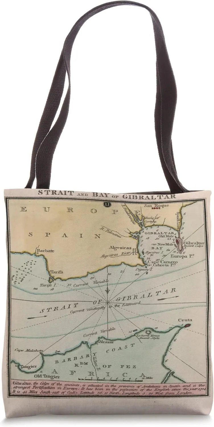 Vintage Strait of Gibraltar Map (1799) Tote Bag