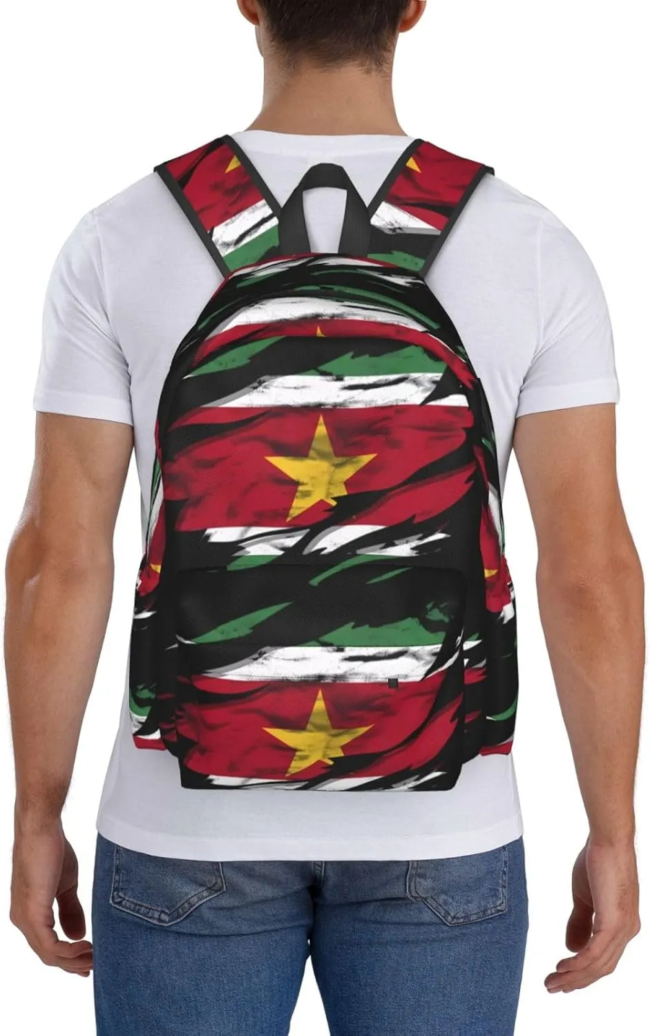 Vintage Suriname Surinamese Flag Casual Backpack Large Capacity Travel Backpacks Laptop Daypack Commuter Rucksack Adjustable Strap Sports Bags for Hiking Biking