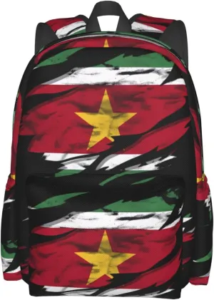 Vintage Suriname Surinamese Flag Casual Backpack Large Capacity Travel Backpacks Laptop Daypack Commuter Rucksack Adjustable Strap Sports Bags for Hiking Biking