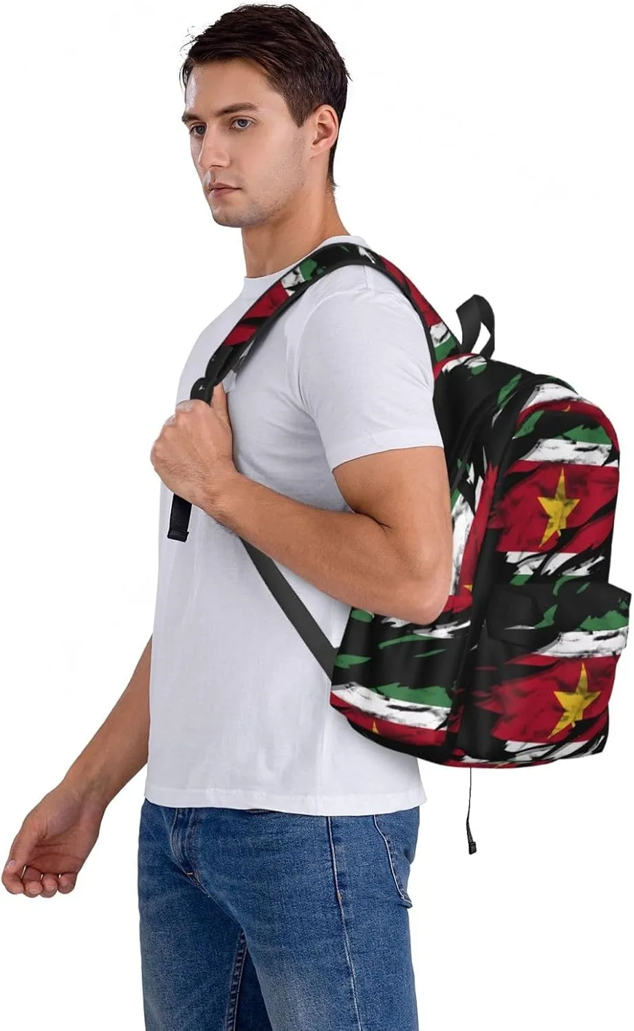 Vintage Suriname Surinamese Flag Casual Backpack Large Capacity Travel Backpacks Laptop Daypack Commuter Rucksack Adjustable Strap Sports Bags for Hiking Biking