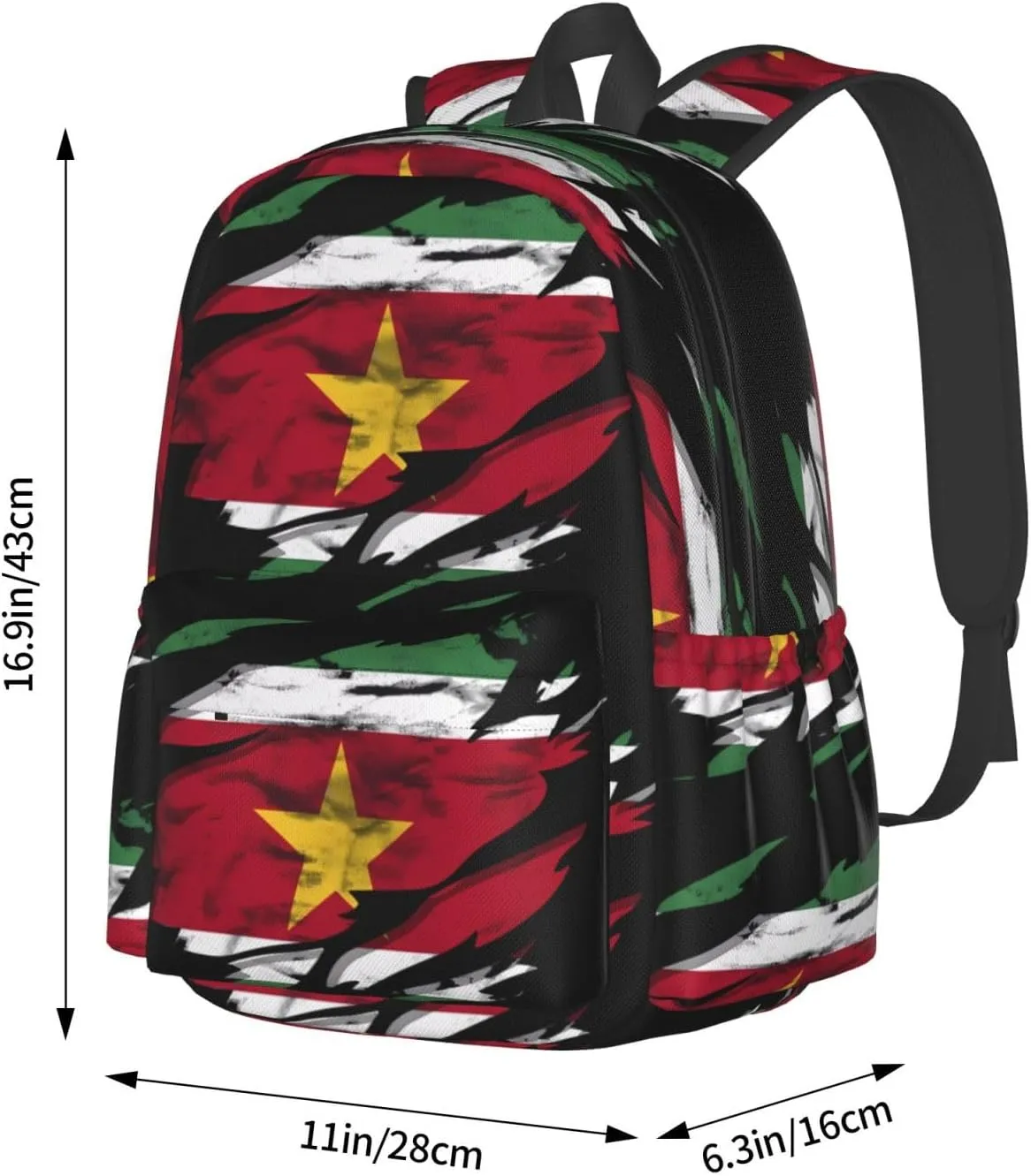 Vintage Suriname Surinamese Flag Casual Backpack Large Capacity Travel Backpacks Laptop Daypack Commuter Rucksack Adjustable Strap Sports Bags for Hiking Biking