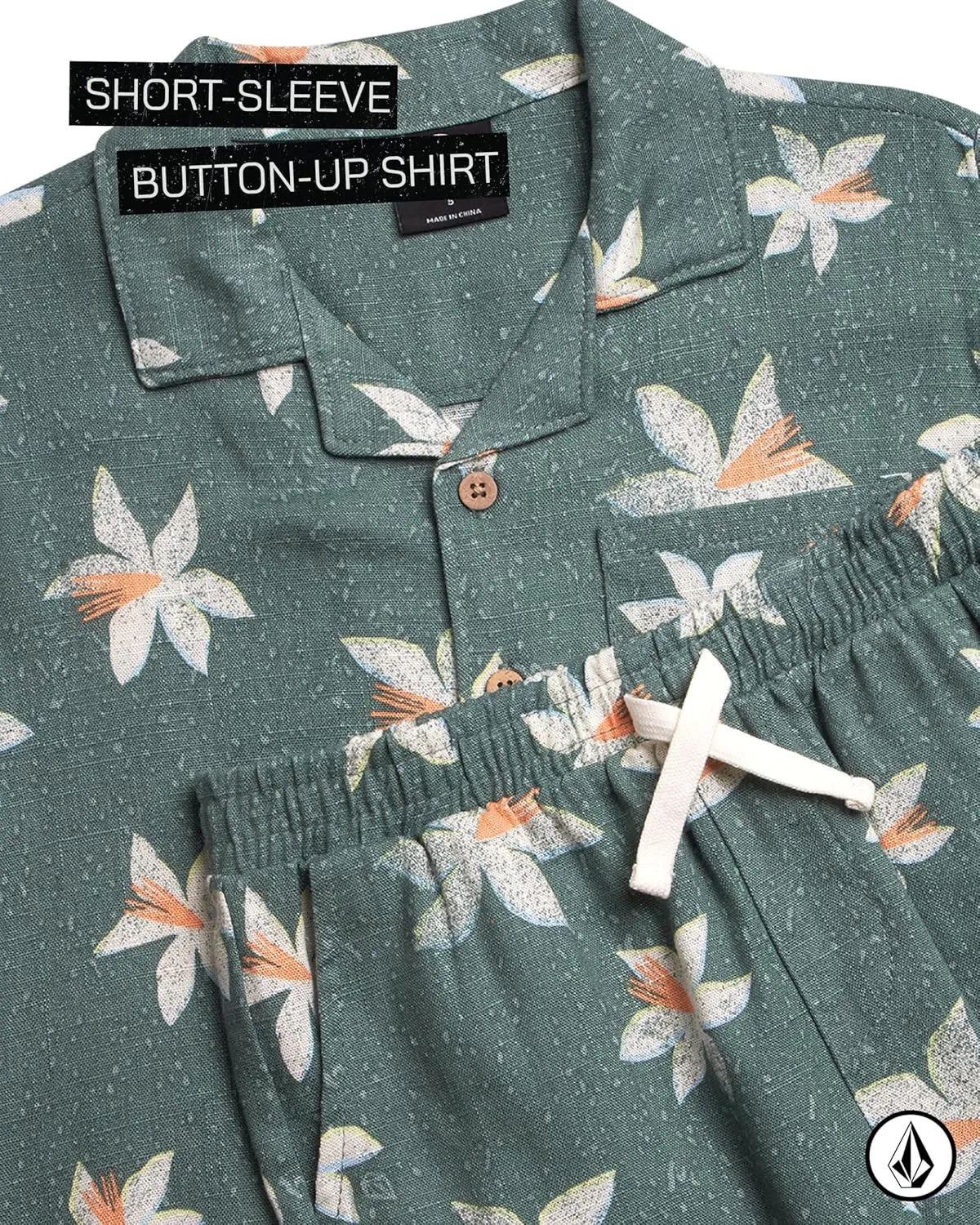 Volcom Boys' Cabana Set - 2 Piece Hawaiian Short Set Button Down Shirt and Shorts - Summer Beach Outfit for Boys (Size 2T-7)