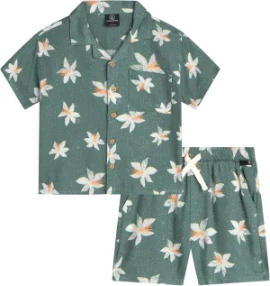 Volcom Boys' Cabana Set - 2 Piece Hawaiian Short Set Button Down Shirt and Shorts - Summer Beach Outfit for Boys (Size 2T-7)