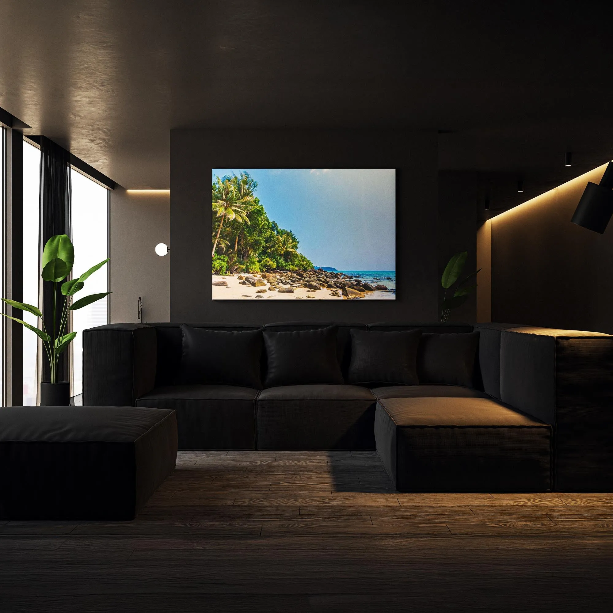 Wall Art Canvas - Rocky Shores Tropical Palms A Beach Of Stone And Greenery