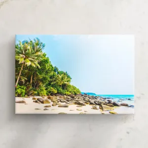 Wall Art Canvas - Rocky Shores Tropical Palms A Beach Of Stone And Greenery