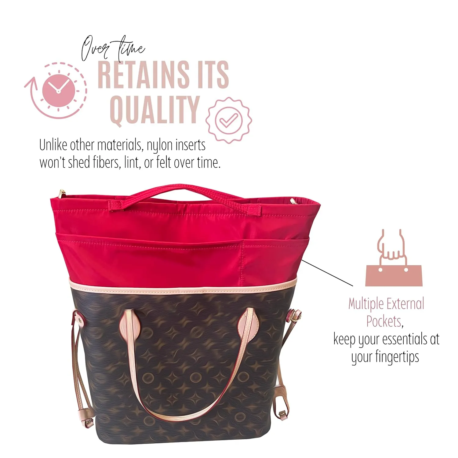 Waterproof Nylon Purse Organizer for Neverfull MM with zipper, Lv Neverfull Bag Organizer MM Nylon, Neverfull GM Insert Handmade Snug Sturdy Gold Zipper (For Neverfull MM, Bubblegum)