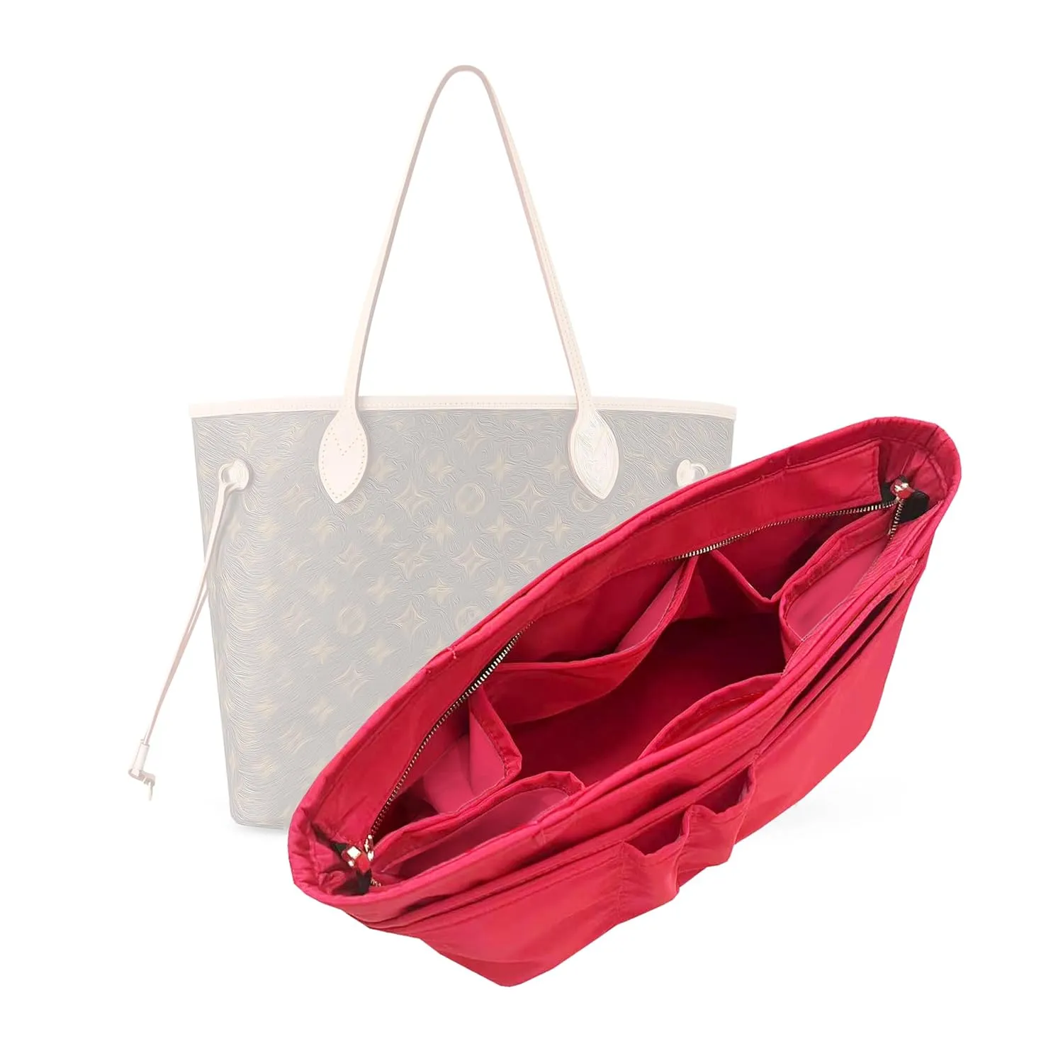 Waterproof Nylon Purse Organizer for Neverfull MM with zipper, Lv Neverfull Bag Organizer MM Nylon, Neverfull GM Insert Handmade Snug Sturdy Gold Zipper (For Neverfull MM, Bubblegum)