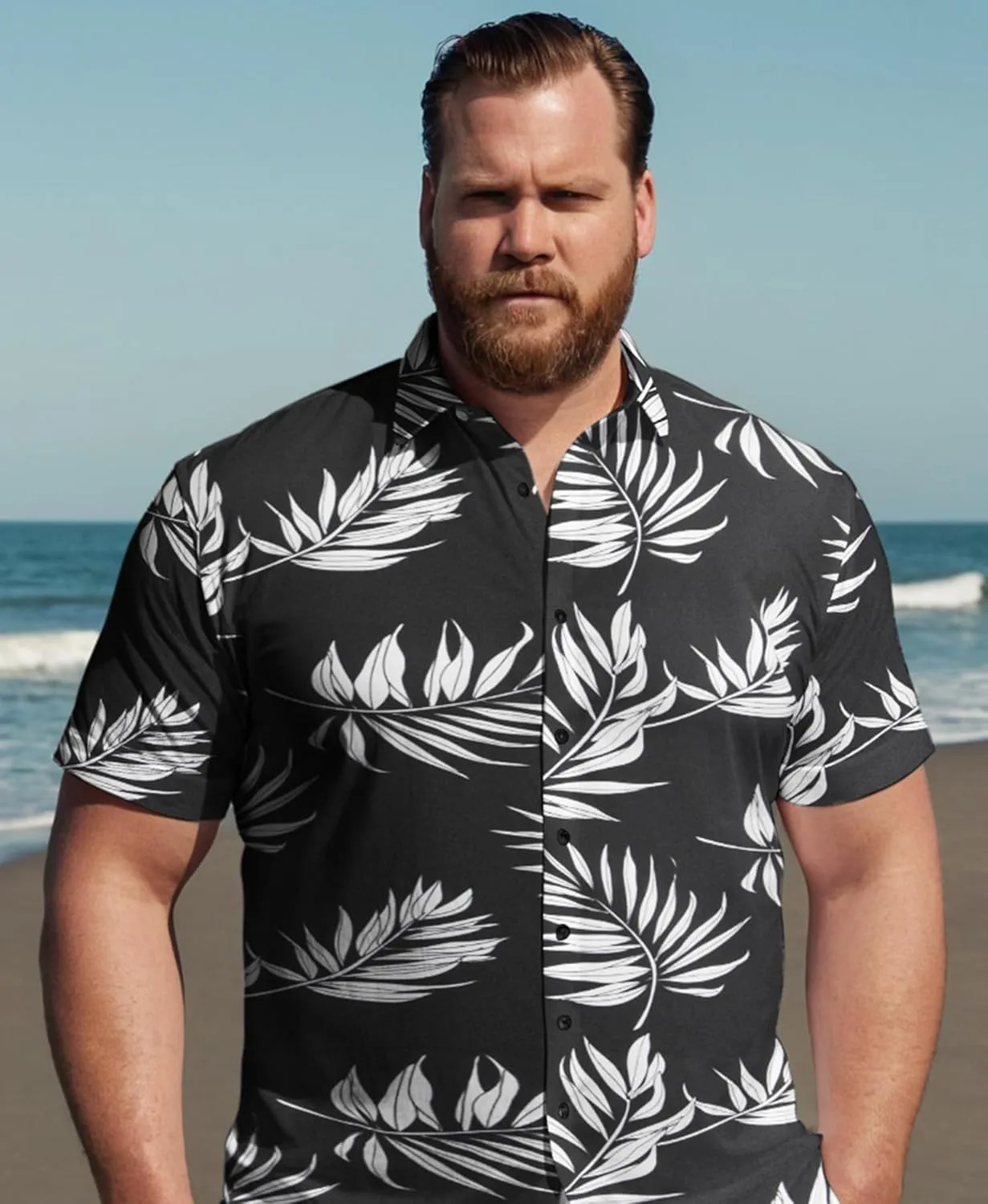 Weecreeture Big and Tall Men's Hawaiian Shirt - Short Sleeve, Tropical Floral Button Down Casual Summer Beach Shirt