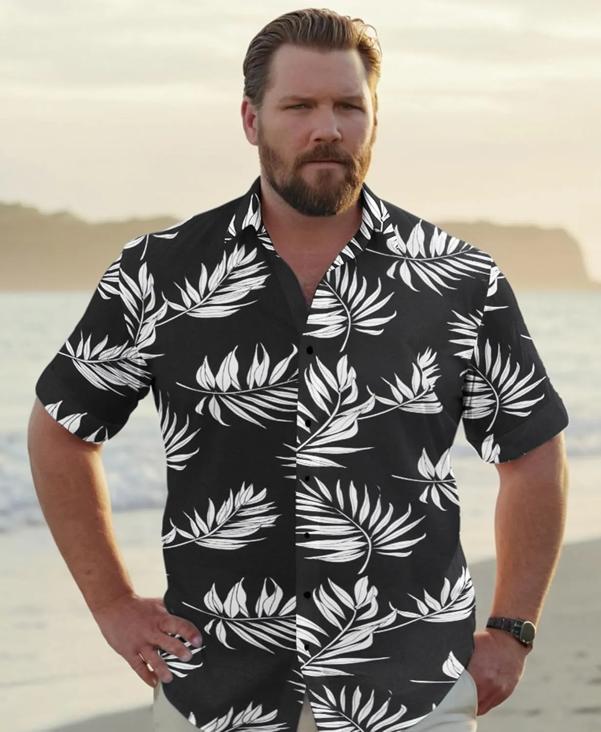 Weecreeture Big and Tall Men's Hawaiian Shirt - Short Sleeve, Tropical Floral Button Down Casual Summer Beach Shirt