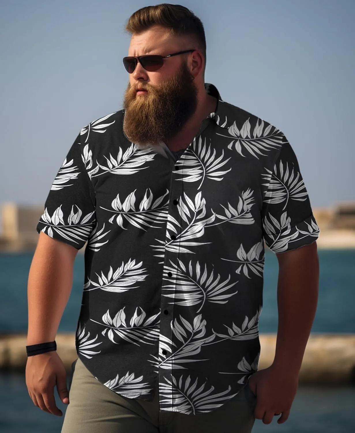 Weecreeture Big and Tall Men's Hawaiian Shirt - Short Sleeve, Tropical Floral Button Down Casual Summer Beach Shirt