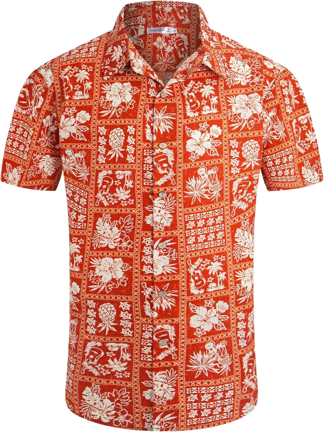 Weecreeture Men's Cotton Hawaiian Short Sleeve Button-Down Shirt, Tropical Floral Vintage Casual Summer Shirt