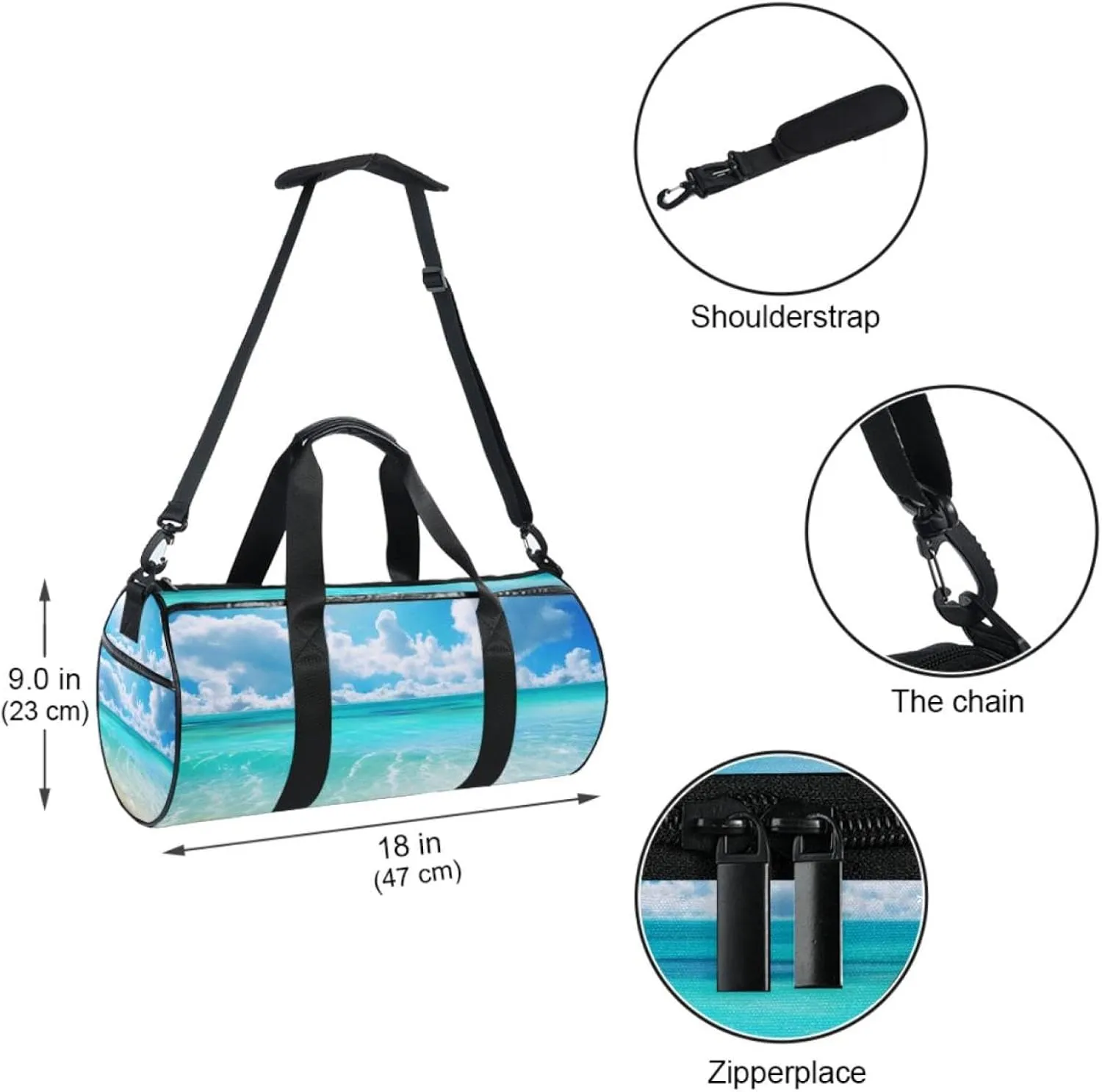 Weekender Travel Bag,Small Gym Bag,Sand Beach and Tropical Sea,Gym Duffle Bag