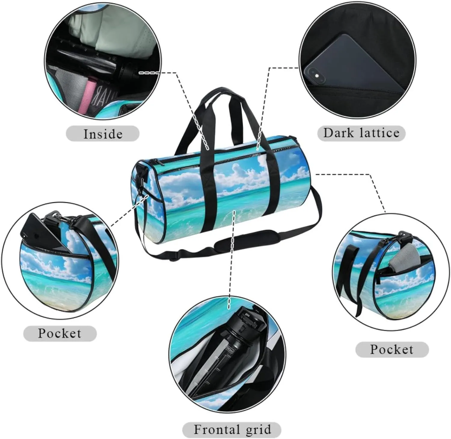 Weekender Travel Bag,Small Gym Bag,Sand Beach and Tropical Sea,Gym Duffle Bag