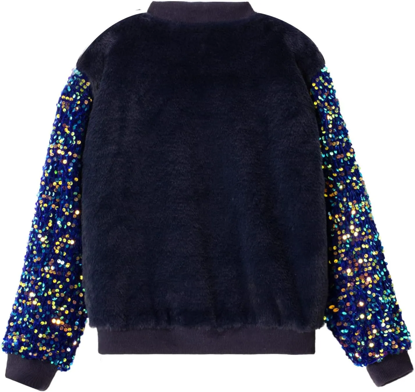 WELAKEN Girl’s Unicorn Fleece Full-zip Sequin Sleeves Jacket with Pocket for Toddler & Kids