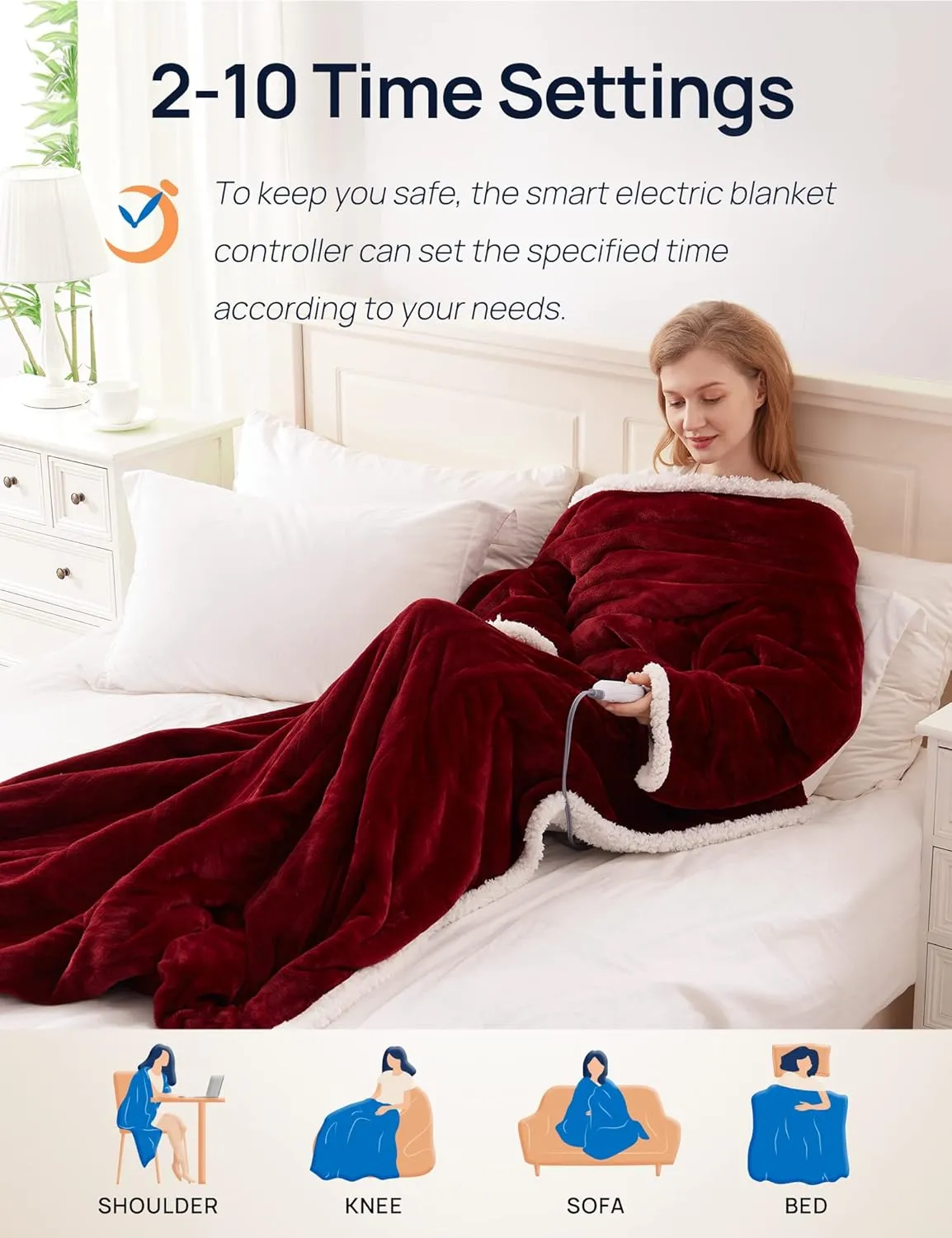 Westinghouse Christmas Electric Snuggle Throw Blankets with Foot Pocket, Wearable Heated Blanket with Sleeves, 6 Heating Levels & 2 to 10 Hours Heating Time Settings, 50 * 70" 18", Red