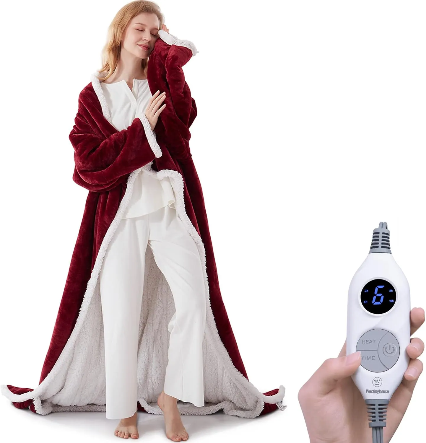 Westinghouse Christmas Electric Snuggle Throw Blankets with Foot Pocket, Wearable Heated Blanket with Sleeves, 6 Heating Levels & 2 to 10 Hours Heating Time Settings, 50 * 70" 18", Red