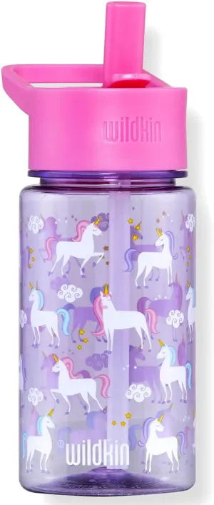 Wildkin Kids 16 oz Reusable BPA-Free Tritan Plastic Water Bottle with Leak Proof Lid for Boys & Girls, Durable and Easy to Clean Water Bottles for Toddlers - Unicorn
