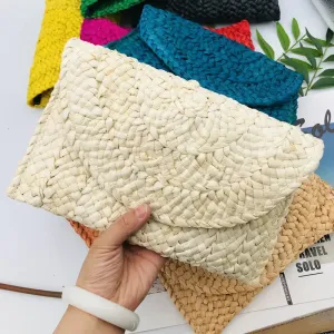 Women Flap Envelope Bags Fashion Summer Beach Bag Handmade Wallet Straw Knitted Handbag Lady Coin Phone Long Purse Clutches