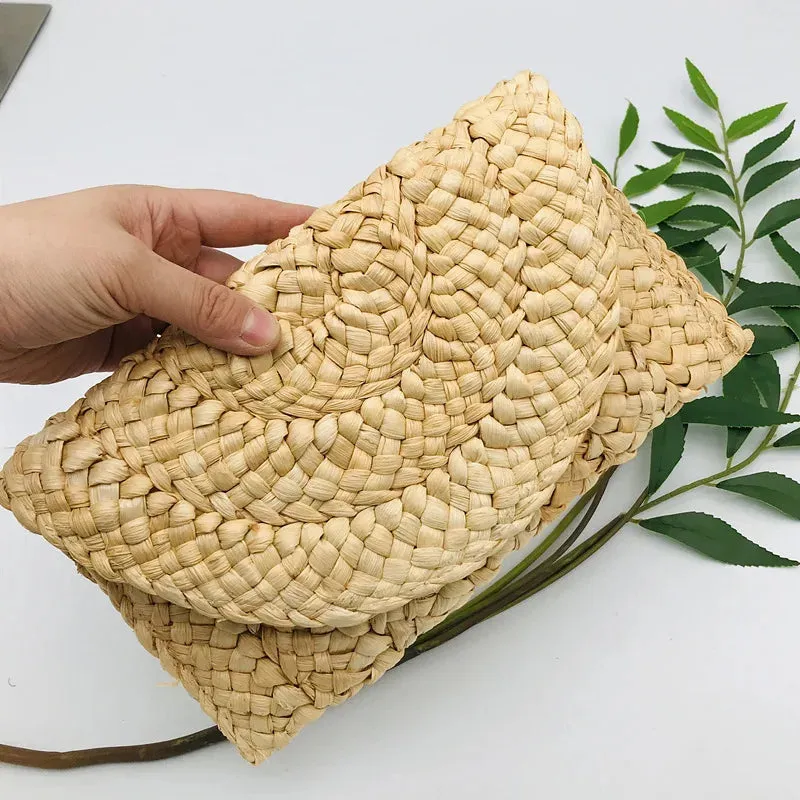 Women Flap Envelope Bags Fashion Summer Beach Bag Handmade Wallet Straw Knitted Handbag Lady Coin Phone Long Purse Clutches