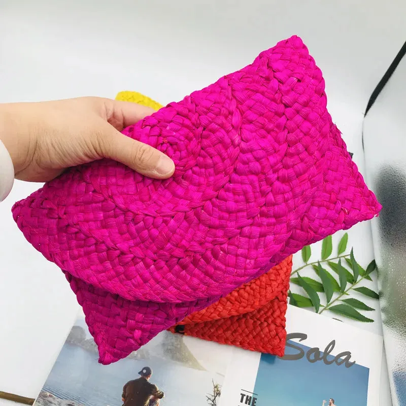 Women Flap Envelope Bags Fashion Summer Beach Bag Handmade Wallet Straw Knitted Handbag Lady Coin Phone Long Purse Clutches