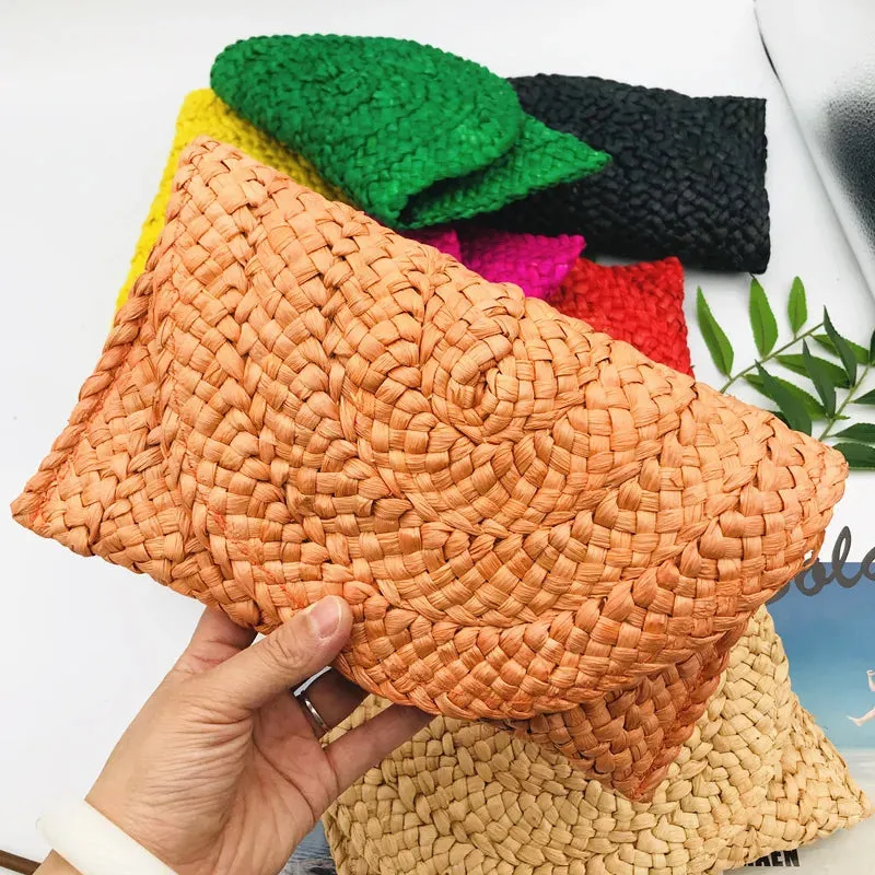 Women Flap Envelope Bags Fashion Summer Beach Bag Handmade Wallet Straw Knitted Handbag Lady Coin Phone Long Purse Clutches