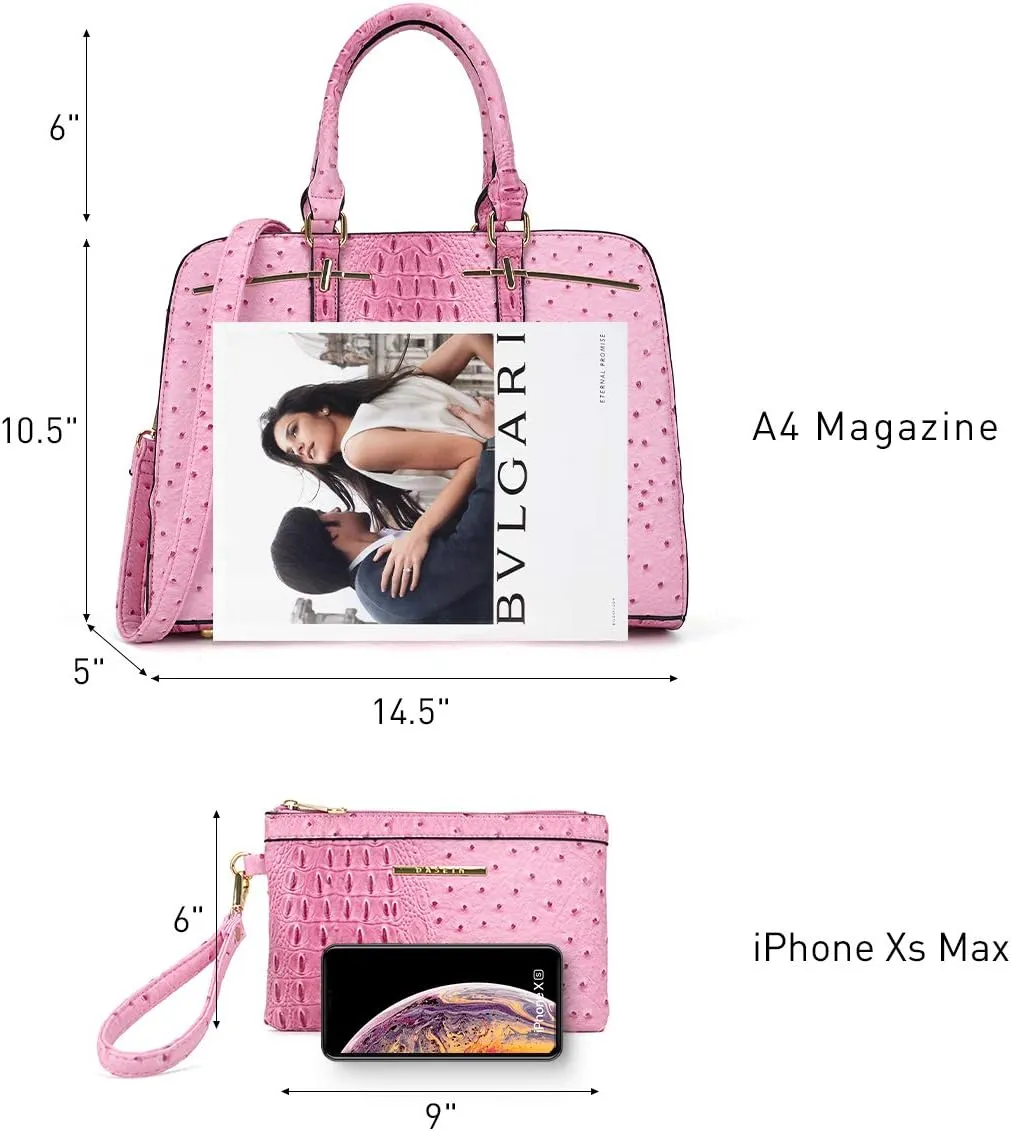 Women Handbag Wallet Tote Shoulder Hobo Bag Top Handle Satchel Purse Set 2pcs with 3 Compartments
