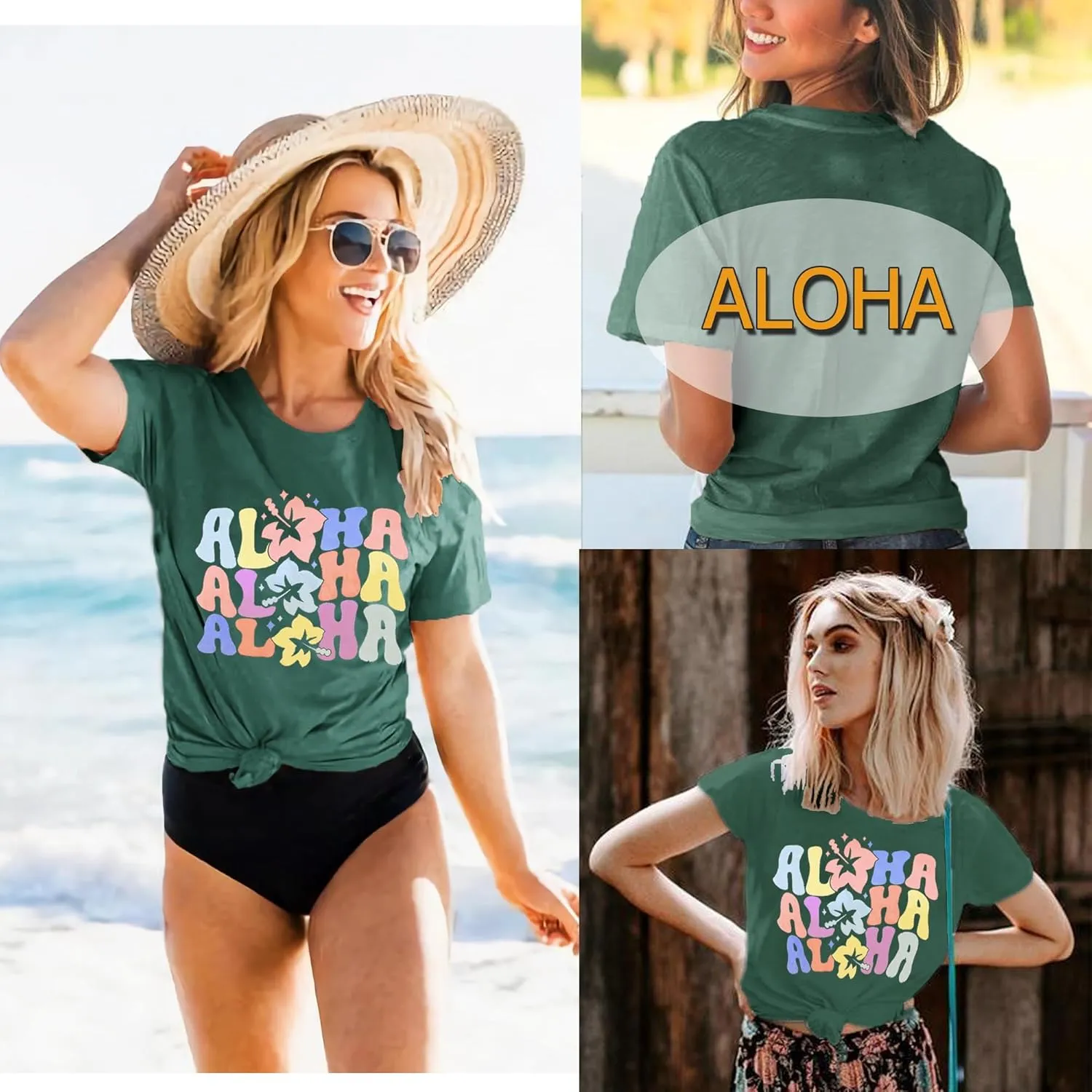 Women Hawaiian Shirt Summer Vacation Tee Floral Tropic Graphic Top Beach Cruise Party Tshirt Athletic Outfit