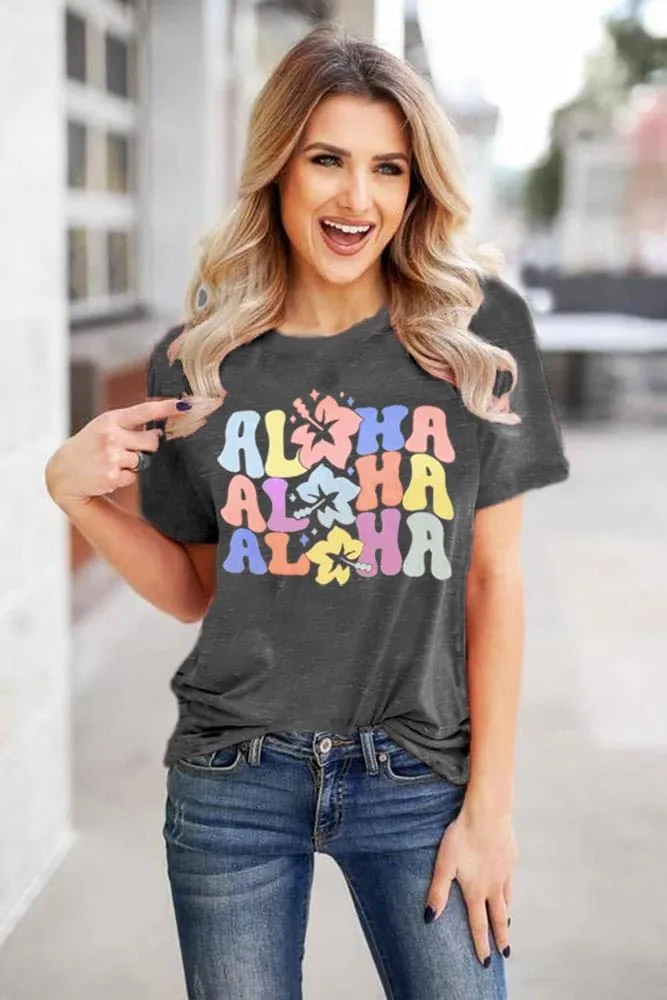 Women Hawaiian Shirt Summer Vacation Tee Floral Tropic Graphic Top Beach Cruise Party Tshirt Athletic Outfit