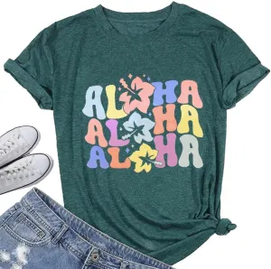 Women Hawaiian Shirt Summer Vacation Tee Floral Tropic Graphic Top Beach Cruise Party Tshirt Athletic Outfit