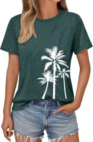Women Hawaiian Shirt Summer Vacation Tee Floral Tropic Graphic Top Beach Cruise Party Tshirt Athletic Outfit