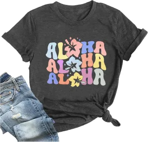 Women Hawaiian Shirt Summer Vacation Tee Floral Tropic Graphic Top Beach Cruise Party Tshirt Athletic Outfit
