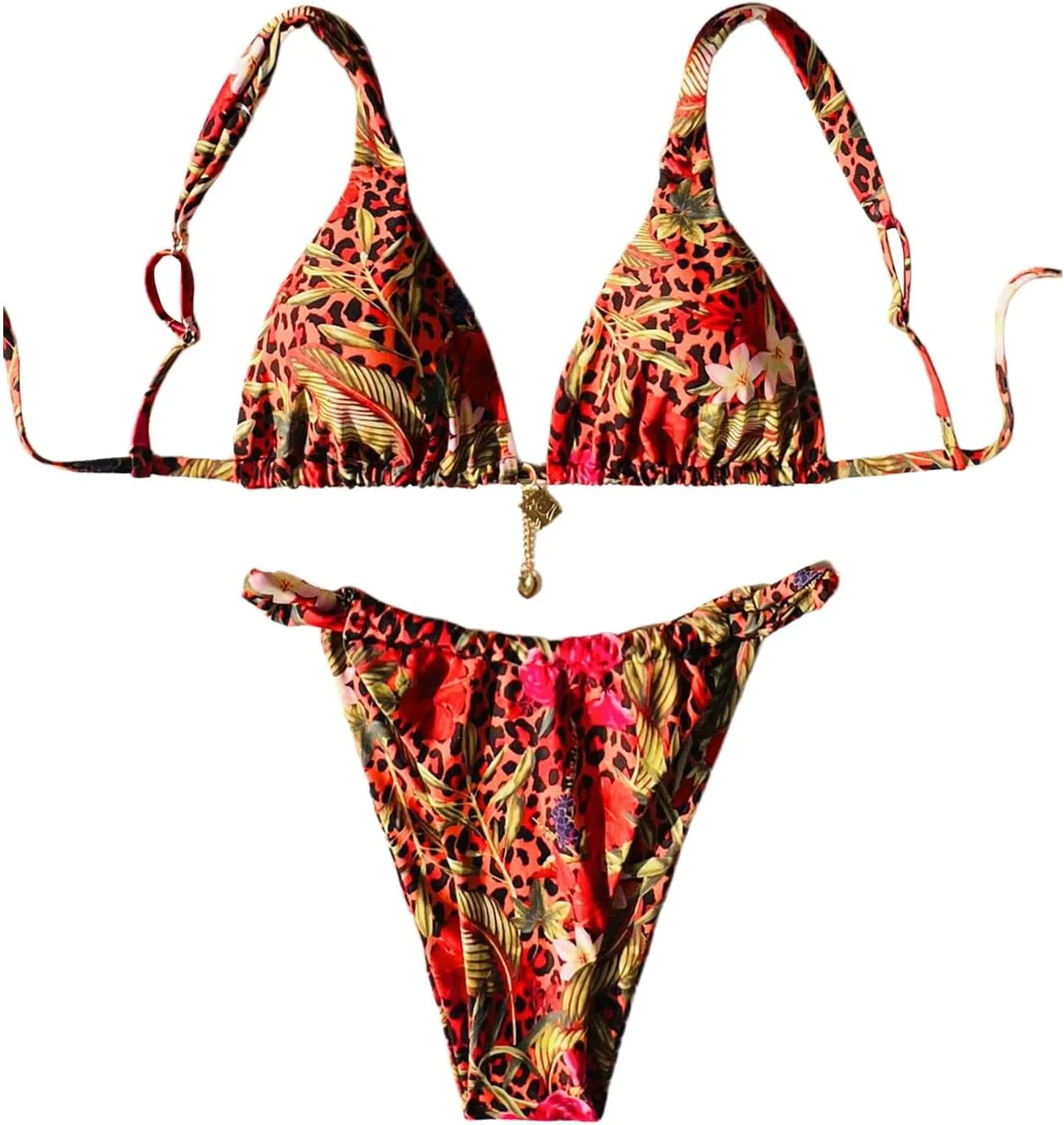 Women's 2 Piece Floral Tropical Print Bikini Set Boho Triangle Bathing Suit Tie Backless Swimsuit Sets