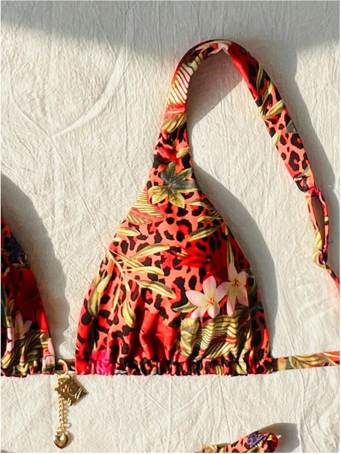 Women's 2 Piece Floral Tropical Print Bikini Set Boho Triangle Bathing Suit Tie Backless Swimsuit Sets