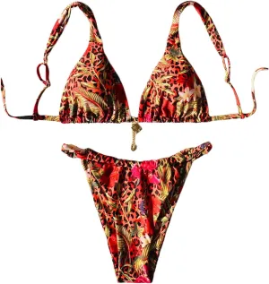 Women's 2 Piece Floral Tropical Print Bikini Set Boho Triangle Bathing Suit Tie Backless Swimsuit Sets