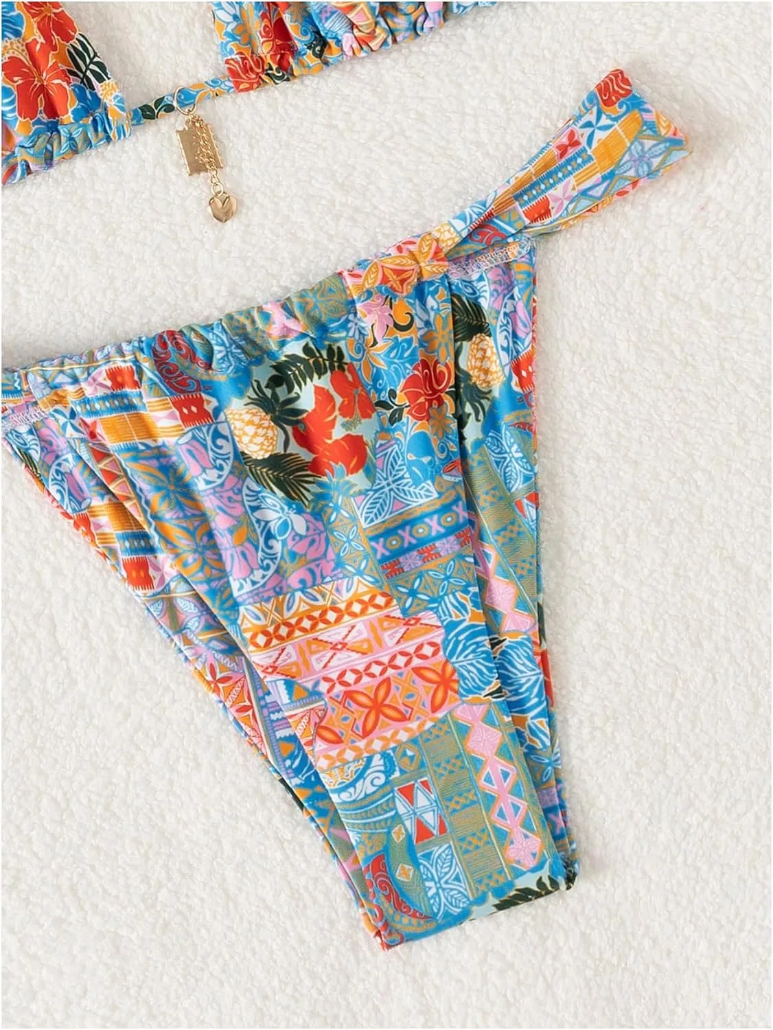 Women's 2 Piece Floral Tropical Print Bikini Set Boho Triangle Bathing Suit Tie Backless Swimsuit Sets