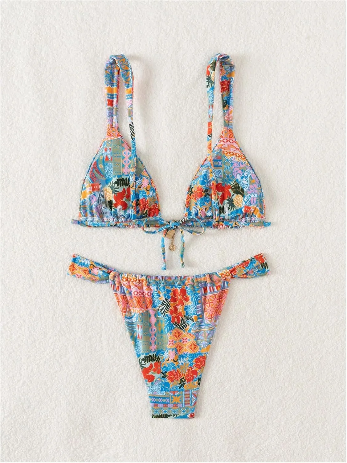 Women's 2 Piece Floral Tropical Print Bikini Set Boho Triangle Bathing Suit Tie Backless Swimsuit Sets