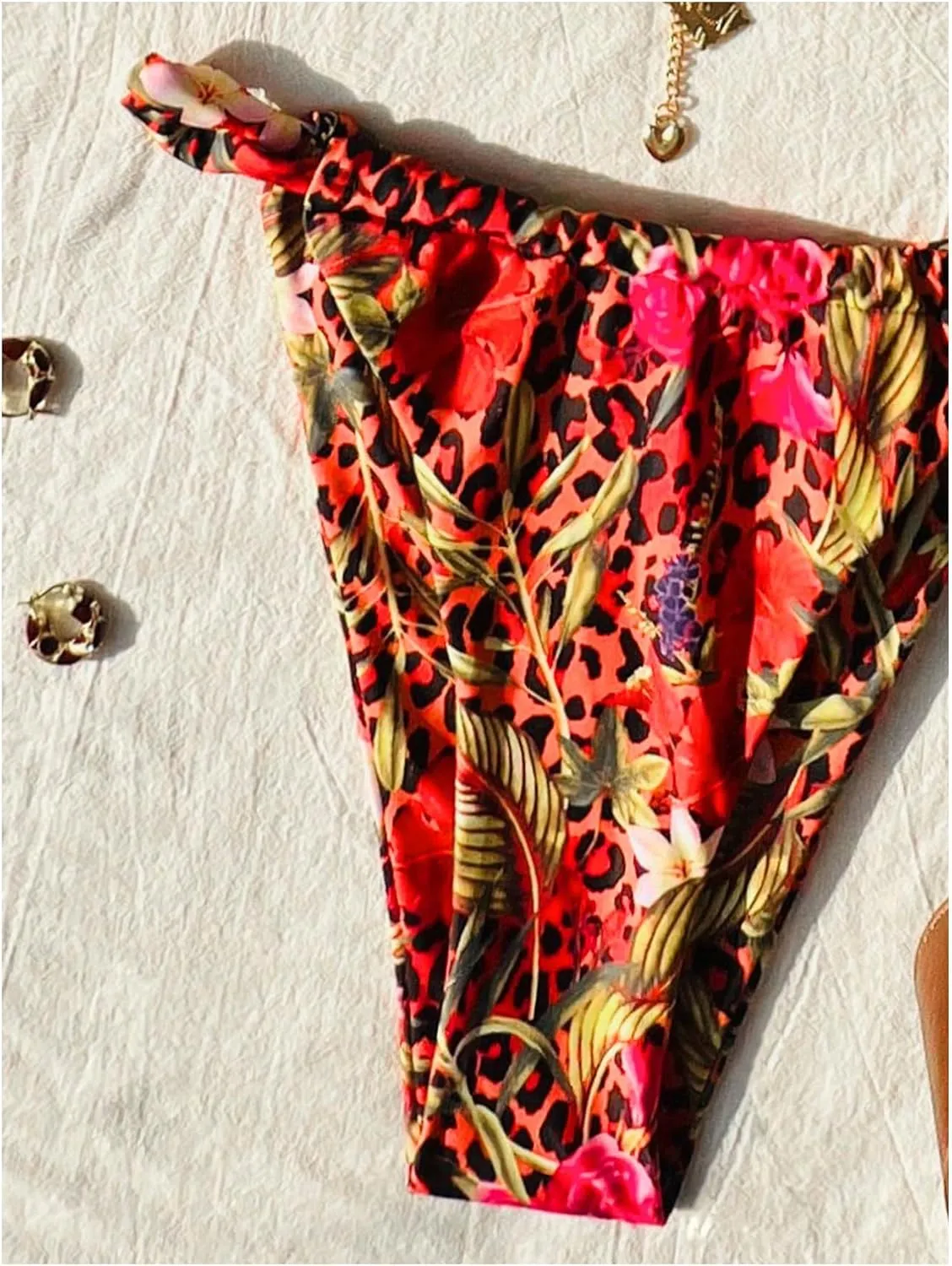 Women's 2 Piece Floral Tropical Print Bikini Set Boho Triangle Bathing Suit Tie Backless Swimsuit Sets