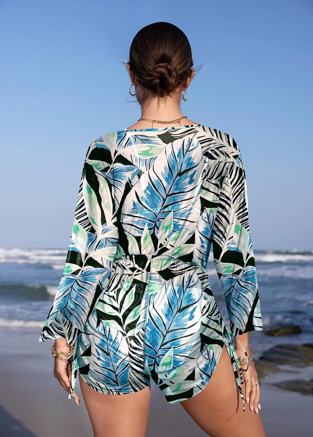 Women's Beach Deep V Neck Drawstring Swim Bikini Bathing Suit Cover up