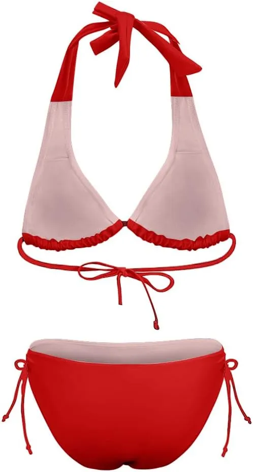 Women's Bikini Sets Two Piece Bathing Suits Sexy Textured Halter Padded Bikini Swimsuits Side Tie Thong Bottom Swimwear